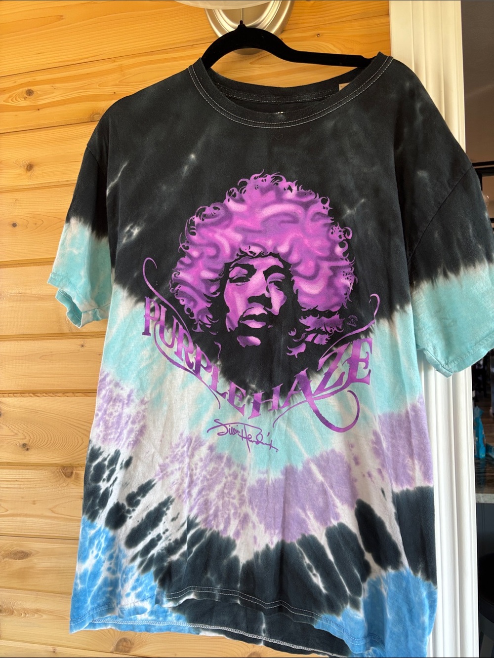 Tie-Dye Graphic Tee with Purple Haze Artwork - Black/Purple/Blue
